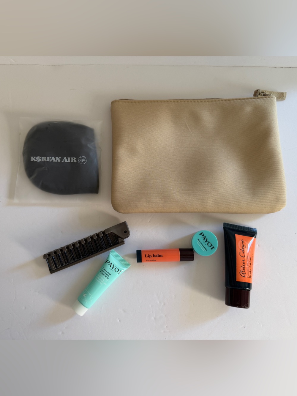 Korean Air Amenity Kit Pouch in Beige